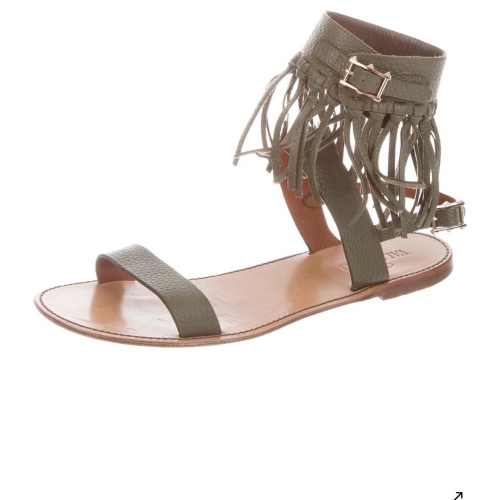 Valentino Olive Leather Fringe Sandals